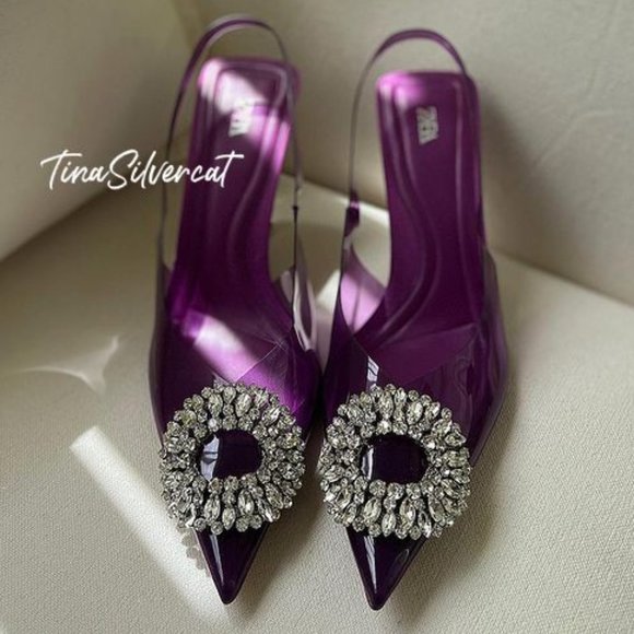 Zara Shoes - Zara Violet Rhinestone Vinyl Heels NWT